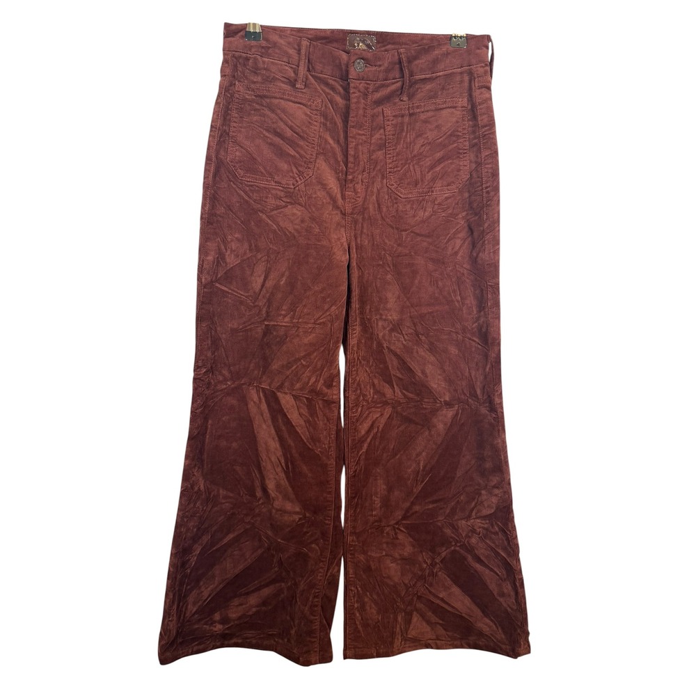 Mother Denim The Roller High Rise Wide Leg Corduroy Pants Rust Brown 28